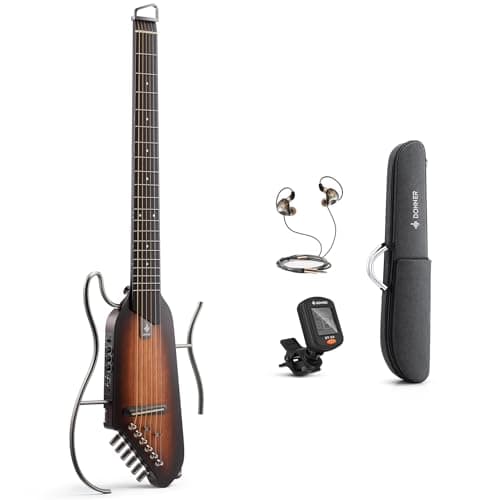 Donner HUSH I Guitar For Travel - Portable Ultra-Light and Quiet Performance Headless Acoustic-Electric Guitar, Mahogany Body with Removable Frames, Gig Bag, and Accessories Natural