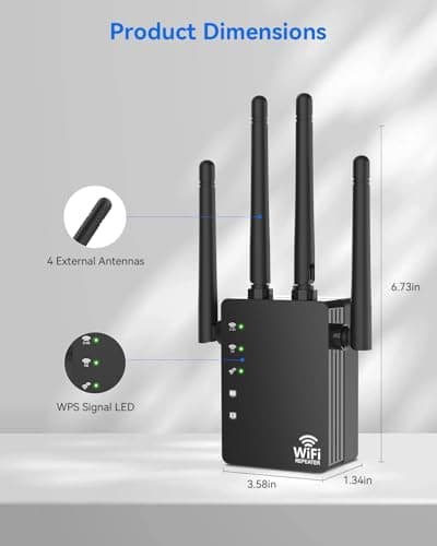 WiFi Extender with 4 Antennas 1200Mbps - Dual Band 5GHz/2.4GHz, WiFi Extender Signal Booster with 3 Modes Support, WiFi Repeater with 12880 Sq.ft 105 Devices, Easy Set Up for Home 3