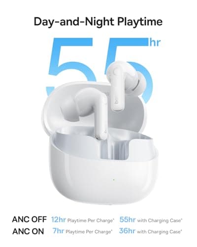 Baseus Bass BP1 Pro Noise Cancelling Wireless Earbuds, Real-Time Adaptive Noise Cancelling, Adaptive Active EQ, LDAC Hi-Res Sound, 6-Mic AI Clear Calls, 55H Playtime, IP55 Waterproof, Bluetooth 6.0 4