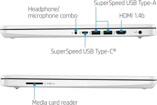 HP 14 Laptop • Back to School Limited Edition with Microsoft 365 • 4-Core Intel CPU • 16GB RAM • 1600GB Storage (64GB OnBoard • withHP P500 512GB External SSD + 1TB OneDrive) • Snow White • Win 11 2