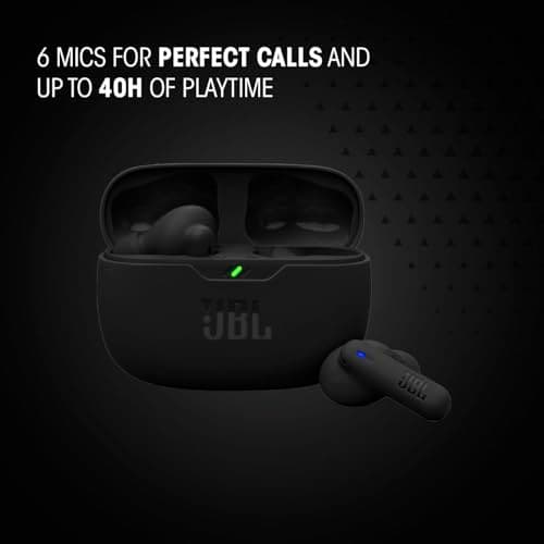 JBL Vibe Beam 2 - True Wireless Noise Cancelling Earbuds with JBL Pure Bass Sound & Smart Ambient technology, 4mics for crisp, clear calls, up to 40Hrs of Playback, IP54 Dust & Water resistant (Black) 4