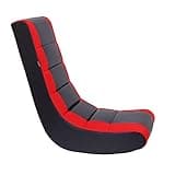 The Crew Furniture Classic Video Rocker Floor Gaming Chair, Kids and Teens, Racing Stripe PU Faux Leather & Polyester Mesh, Black/Red 3
