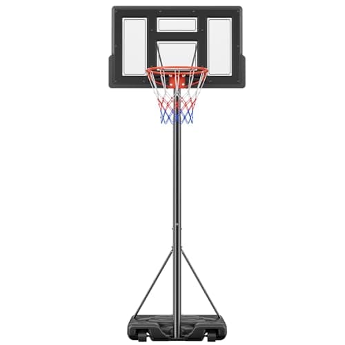 Sweetcrispy Portable Basketball Hoop Outdoor 4.2-10ft Adjustable Height for Kids/Youth/Adult, 44 Inch Shatterproof Backboard/Shock Absorbent Rim, Fillable Base, 2 Wheels for Backyard/Driveway