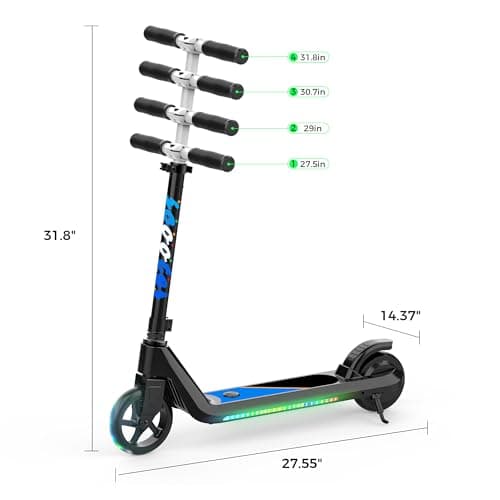 LINGTENG Electric Scooter for Kids Age of 6-9, Kick-Start Boost Scooter with Adjustable Speed and Height, Flash Wheel & Deck Lights 5