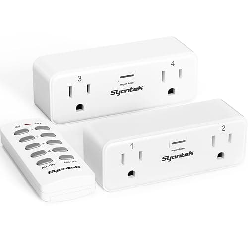 Syantek Remote Control Outlet with 2 Independent Control Sockets, Wireless Remote Light Switch Set, Remote Outlet Plug Up to 100 FT Range, FCC Certified, 15A/1875W, White (2 Outlets + 1 Remote)