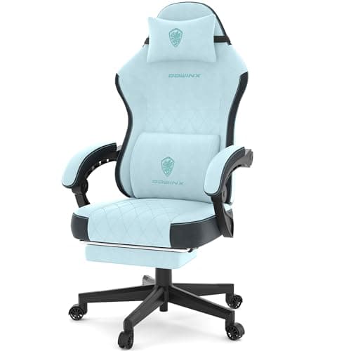Dowinx Gaming Chair, Fabric Gaming Chairs for Adults with Pocket Spring Cushions and Lumbar Support, Ergonomic Massage Computer Chair with Footrest for Big and Tall, Aqua