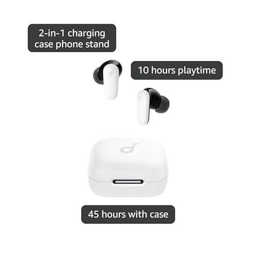 Soundcore P30i by Anker Noise Cancelling Earbuds, Strong and Smart Noise Cancelling, Powerful Bass, 45H Playtime, 2-in-1 Case and Phone Stand, IP54, Wireless Earbuds, Bluetooth 5.4 (White) 4