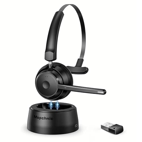 Mopchnic Bluetooth Headset, Wireless Headphone with AI Noise-Canceling Microphone On Ear Wireless Headset with USB Dongle for Computer Office