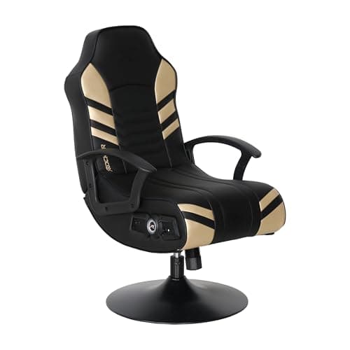 X Rocker Aries Youth PC Video Gaming Chair with Built-in Audio Speakers, Kids Pedestal Chair for Gamers, Swivel & Rock Base, Foldable Black & Gold, Gifts for Gamers