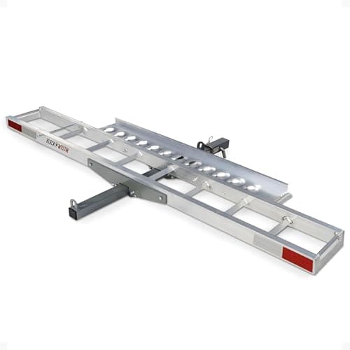 Black Widow Motorcycle Bike Hitch Carrier with Loading Ramp, 400 Lbs Capacity, Metallic - Heavy-Duty Aluminum Hauler and Platform for Motorcycles