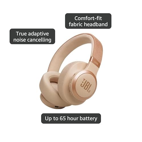 JBL Live 770NC - Wireless Over-Ear Headphones with True Adaptive Noise Cancelling with Smart Ambient, Up to 65 Hours of Battery Life, Comfort-fit Fabric Headband & Carrying Pouch (Sandstone) 3