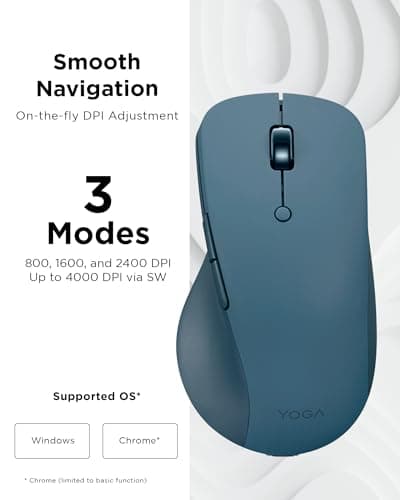 Lenovo Yoga Pro Mouse, Bluetooth, USB-C Rechargable, Dual Mode Bluetooth, 6 Button, Right Handed Design, Ergonomic Design, Programmable Buttons, 2-Way Metal Scroll Wheel, Tidal Teal 4