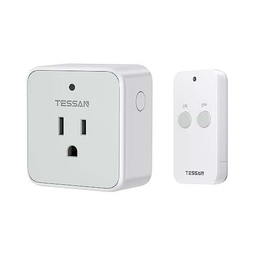 Remote Control Outlet, TESSAN Wireless Light Switch, On Off Switch Plug for Lights, Lamps, Fans, Household Appliances, 100ft RF Range, 15A/1875W(1 Remote + 1 Outlet)