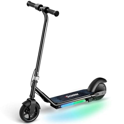 iScooter IK3 Electric Scooter for Kids Ages 6-12, 150W Motor, LED Display, 3 speeds Adjustable, Colorful Lights, Double Brake, Kids Electric Scooter with Magnetic Charging (IK3,Black)