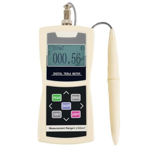 Digital Tesla Meter Handheld Gaussmeter Surface Magnetic Field Tester 0-2500mT Accuracy ±5% with N/S Function for Measuring Surface Magnetic Field of Permanent,Mechanical Parts,Magnetic Separator