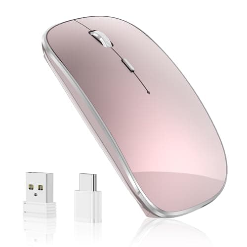 Halpilt Wireless Mouse Chargeable Portable Silent USB and Type-C Dual Mode Wireless Mouse 3 Adjustable DPI for Laptop, Mac, Android, PC (Q23S Black) (Rose Gold)