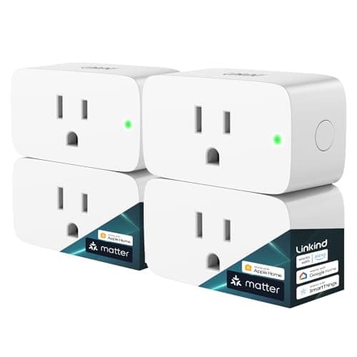 Linkind Matter Smart Plug, Work with Apple Home, Siri, Alexa, Google, SmartThings, Smart Home Smart Outlet Timer 15A/1800W, APP Remote Control & Schedule, ETL & FCC Certified, 2.4G Wi-Fi Only, 4 Pack