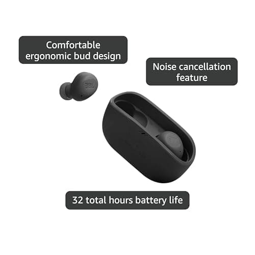 JBL Vibe Buds - True Wireless Earbuds, Smart Ambient, VoiceAware, Up to 32 total hours of battery life with speed charging, Water and dust resistant, JBL Deep Bass Sound (Black) 2