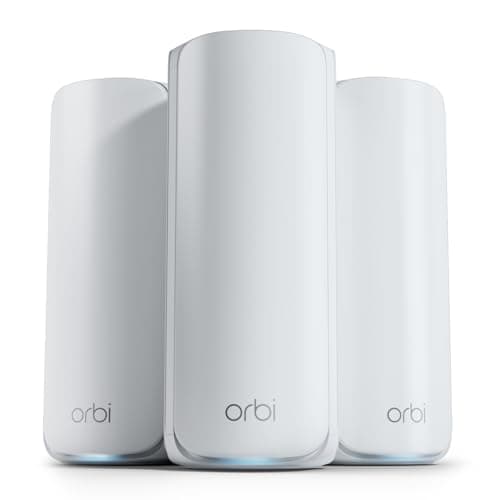 NETGEAR Orbi 770 Series Tri-Band WiFi 7 Mesh Network System (RBE773) - Router + 2 Satellite Extenders, Security Features, Up to 11Gbps, Covers up to 8,000 sq. ft., 100 Devices, 2.5 Gig Internet Port