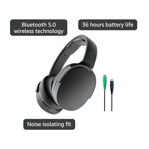 Skullcandy Hesh Evo Wireless Over-Ear Bluetooth Headphones with Extra USB-C Charging Cable, Noise Isolating, 36 Hours Battery, Foldable Lightweight Design, Microphone for iPhone Android - True Black 4