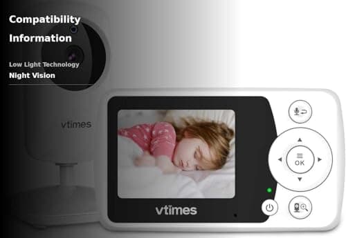 VTimes Baby Monitor with Camera and Audio, Video Baby Monitor No WiFi Night Vision 2.4" LCD Screen Portable Baby Camera Monitor Alarm Lullaby Temperature Sensor and 1000ft, Ideal for Baby/Elderly/Pet 2