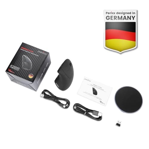 Perixx PERIMICE-713RX Wireless Rechargeable Vertical Mouse - Duo Wired and Wireless Charging Feature - Charging Pad Included - 6 Buttons Design - Black - Right-Handed Design 5