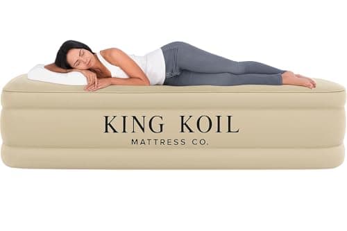 King Koil Luxury Built-in Pillow Top Queen Air Mattress with Built-in High-Speed Pump Best for Home, Camping, Guests, 20" Queen Size Double High Airbed, Blow Up Mattress, Waterproof, 1-Year Warranty