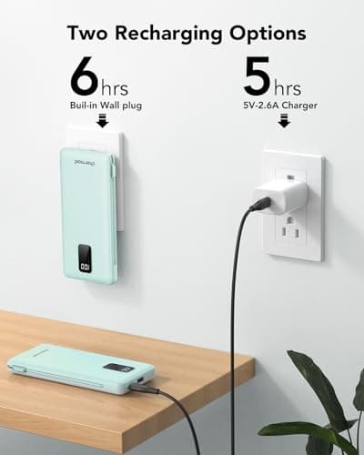 charmast Portable Charger with Built-in Cables and Plug, 10000mAh USB C Power Bank Fast Charging, External Battery Pack Slim, Travel Essentials Compatible with iPhones, Samsung Galaxy, iPad 4
