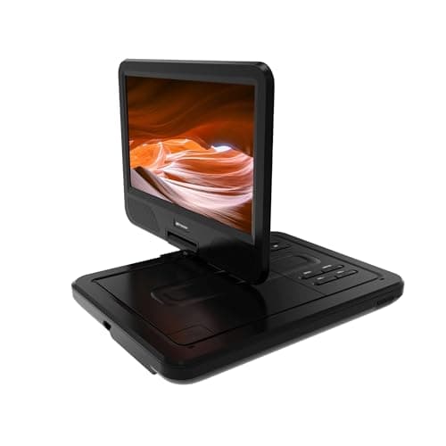 Emerson EPD-1001 Portable 10" DVD Player with Built-in Speaker, Swivel Screen, Rechargeable Battery, and Remote Control – Ideal for On-The-Go Entertainment and Movie Watching