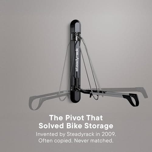 Steadyrack ProFlex Narrow Bike Rack - Vertical Wall Mount Bike Storage for Home - Roll-In Roll-Out System - Space-Saving Pivot - Fits Road, BMX, Gravel, Fender and More - Includes GearMate SteadySpine 2