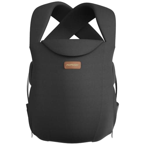 Momcozy Newborn Carrier WeeSnug- Lightweight and Cozy Comfort for 7-25 lbs, Ergonomic Cross-Back Support, Effortless to Put On, Hands-Free Baby Carrier with Lumbar Support, Black