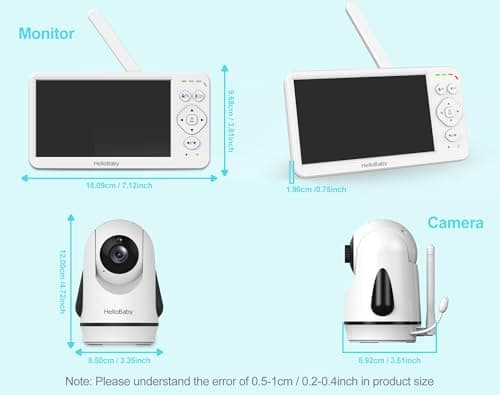 HelloBaby Baby Monitor with Camera & Audio,6" Global First IPS Display 30H Battery, Video Baby Monitor No WiFi,2-Way Talk,ECO,Pan Tilt & Night Vision,1000ft, for Parents, Elderly & Pets This Christmas 8
