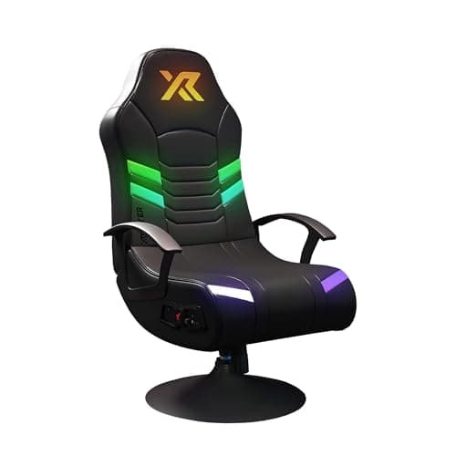 X Rocker Aries Youth RGB LED PC Video Gaming Chair with Audio Speakers, Kids Pedestal Chair for Gamers, Swivel & Rock Base, Black, Gifts for Gamers