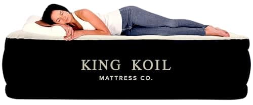 King Koil Luxury Air Mattress Queen with Built in Pump, Integrated Premium Pillow Inflatable Airbed for Guests, Camping & Home (Manufacturer Warranty)