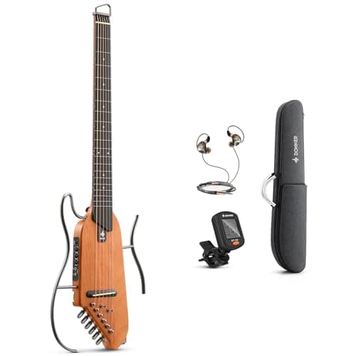 Donner HUSH I Guitar For Travel - Portable Ultra-Light and Quiet Performance Headless Acoustic-Electric Guitar, Mahogany Body with Removable Frames, Gig Bag,and Accessories
