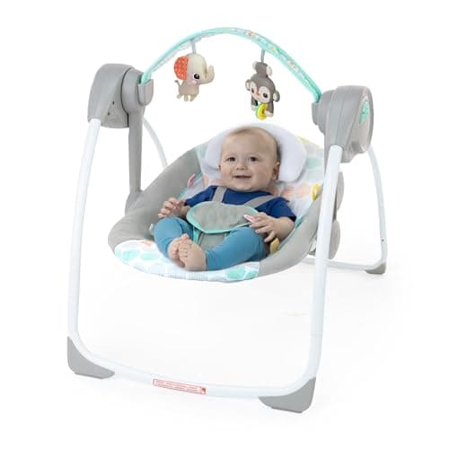 Bright Starts Portable Automatic 6-Speed Baby Swing with Adaptable Speed, Taggies, Music, Removable-Toy-Bar, 0-9 Months 6-20 lbs (Whimsical Wild) 5