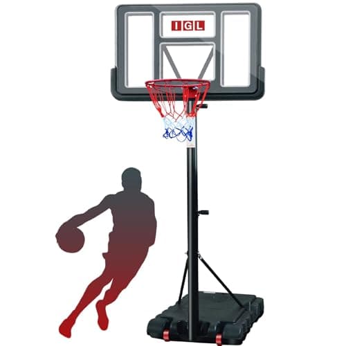 IGL Portable Basketball Hoop, 5.6-10FT Adjustable Basketball Goal System, 44 Inch Outdoor Basketball Hoop & Goals for Kids, Youth, and Adults in The Backyard, Driveway with PC Backboard (Black)