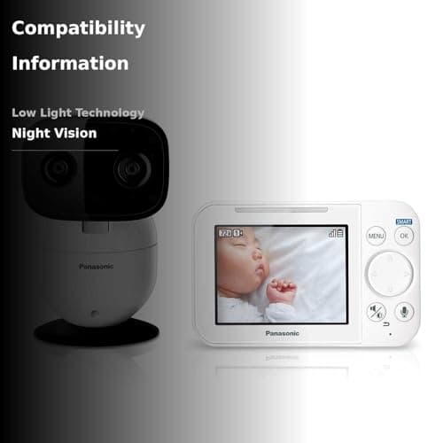 Panasonic Baby Monitor with Camera and Audio, 3.5” Color Video, Extra Long Range, Secure Connection, 2-Way Talk, Soothing Sounds, Remote Pan, Tilt, Zoom - 1 Camera - KX-HN4101W (White) 3