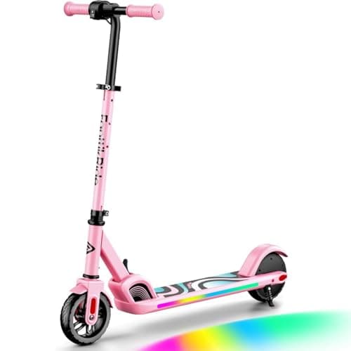 FanttikRide C9 Pro Kids Electric Scooter Ages 8-12, Colorful Rainbow Lights, E-Scooter for Kids 3.9-5.2 ft, 132 lbs, 5 Miles Range, Up to 40 min Ride Time, 5/8/10 MPH, 3 Adjustable Heights, Pink