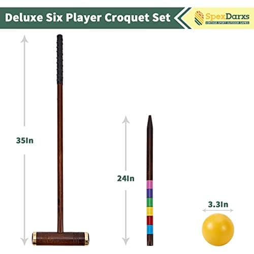 SpexDarxs Six Player Croquet Game, 35’’ Croquette Set with Premium Wooden Mallets/Colored Balls/Wickets/Stakes/Carrying Bag, Classic Outdoor Backyard Lawn Games for Teens Adults Family 2