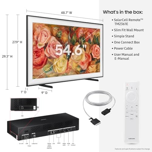 SAMSUNG 55-Inch Class QLED 4K LS03D The Frame Series Quantum HDR Smart TV w/Dolby Atmos, Art Mode, Anti-Reflection, Customizable Frame, Slim Fit Wall Mount with Alexa Built-in (QN55LS03D, 2024 Model) 2