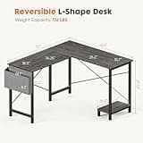 Sweetcrispy L Shaped Desk Gaming Computer 50 Inch Reversible Corner PC Work Table for Writing Study Student with Wood Tabletop Metal Frame CPU Stand Side Bag for Home Office Small Space, Grey 2
