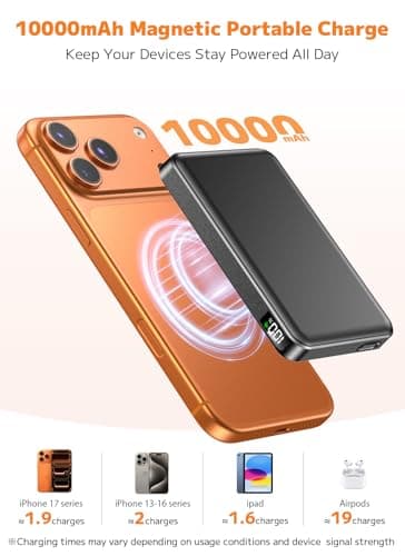 for Magsafe Portable Charger, Power Bank, 10000mAh Wireless Magnetic with Type-C 20W PD Fast Charging, LED Display for Magsafe Battery Pack,Wireless Portable Charger for iPhone 17/16/15/14 all Series 2