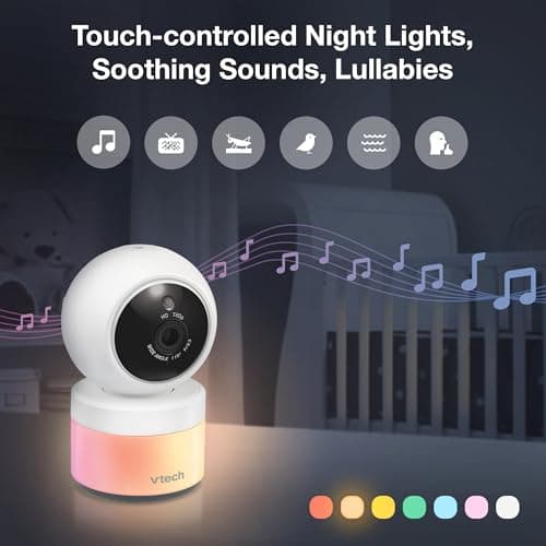 VTech Video Baby Monitor with Camera and Audio, 5" HD LCD Screen, Pan-Tilt-Zoom, 2-Way Talk, VOX Mode, Night Lights, Lullabies, Soothing Sounds, Temperature sensor, Long Range, No WiFi: VM5263 (White) 3