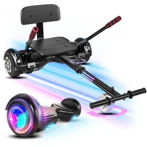 Scooter with Seat Attachment for Kids Adults, 6.5'' 8.5''Balancing Scooter with Bluetooth Speakers & Colorful LED Light with Kart