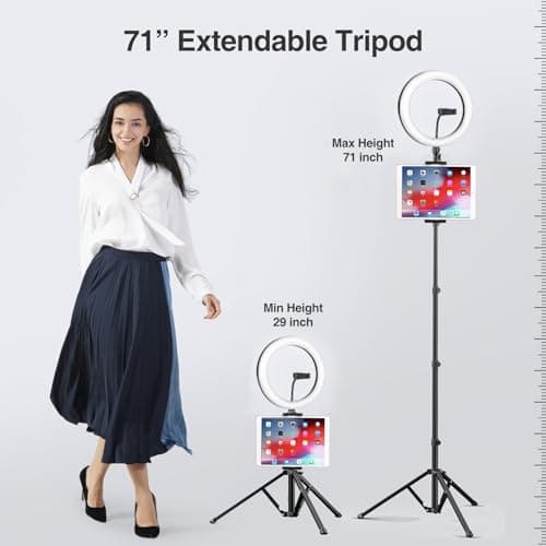 Elitehood 12’’ Ring Light with Tripod Stand (72’’ Tall) & iPad/Phone Holder, Dimmable Selfie Circle LED Lights Ringlight for Video Recording, Conference, Makeup, Laptop, Computer, Webcam, YouTube 3