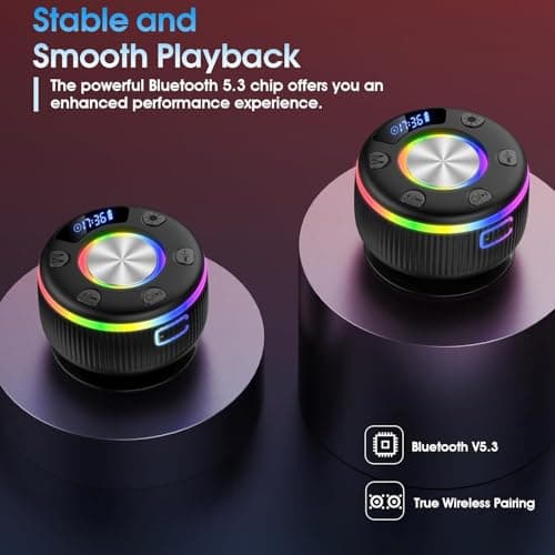 dotn Bluetooth Shower Speaker, Portable Bluetooth 5.3 Speakers Wireless, IP7 Waterproof Mini Speaker with RGB Lights, Suction Cup, Stereo Bass, for Bathroom Party Travel Outdoor, Gift 3