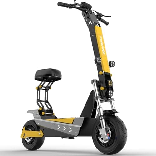 50MPH Electric Scooter Adults 6000W Dual Motor, 60V 35Ah Battery, Max 55Miles Fast Sports Escooter, 11" Foldable Off-Road E Scooter with Dual Hydraulic Brakes & Full Suspension (with Seat, Yellow)