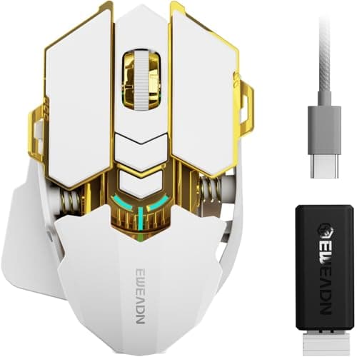 SEUNKWANG EWEADN G5 Wireless Gaming Mouse, 12800 Adjustable DPI RGB Mouse with 6 Backlit Modes, Rapid Fire Key, 9 Programmable Macro Buttons, Rechargeable Bluetooth Mouse for PC/Mac/Laptop - White