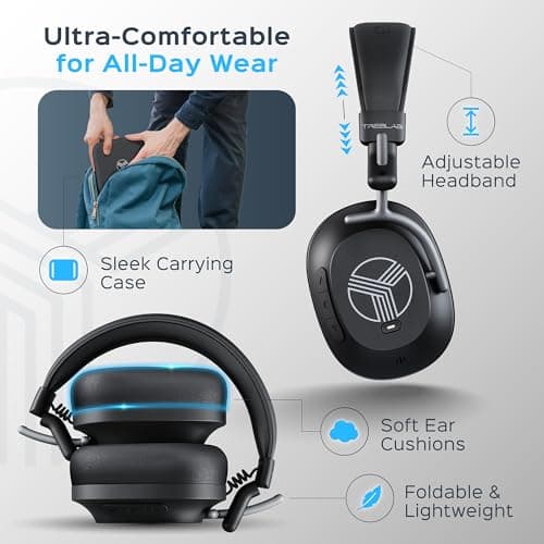 TREBLAB U5 - Hybrid Active Noise Cancelling Headphones Over-Ear, Deep Bass, 55H Battery, Mic for Calls, Bluetooth 5.3, Water-Resistant IPX4, Wireless Headphones Foldable for Travel, Gym, Work, Sports 5